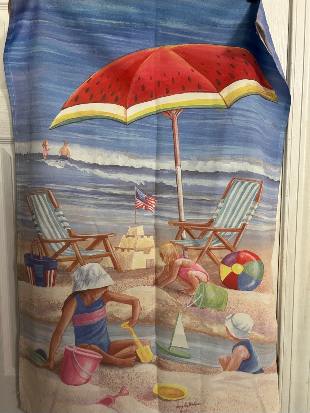 Beach Scene Decorative Flag with Red Watermelon Umbrella - Unbranded
